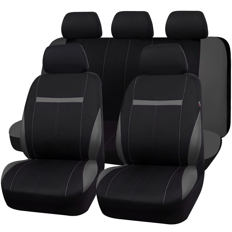 CAR-GRAND Universal Fit Sporty Cloth Full Set Car Seat Covers, Fit for Car, Truck, Sedan, Vans, SUV, Breathable, Washable, Airbag Compatible, Zipper Design - Image 1